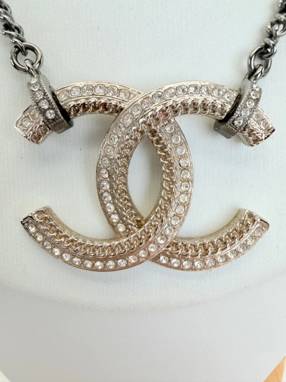 Chanel Crystal CC Pendant Necklace Gold